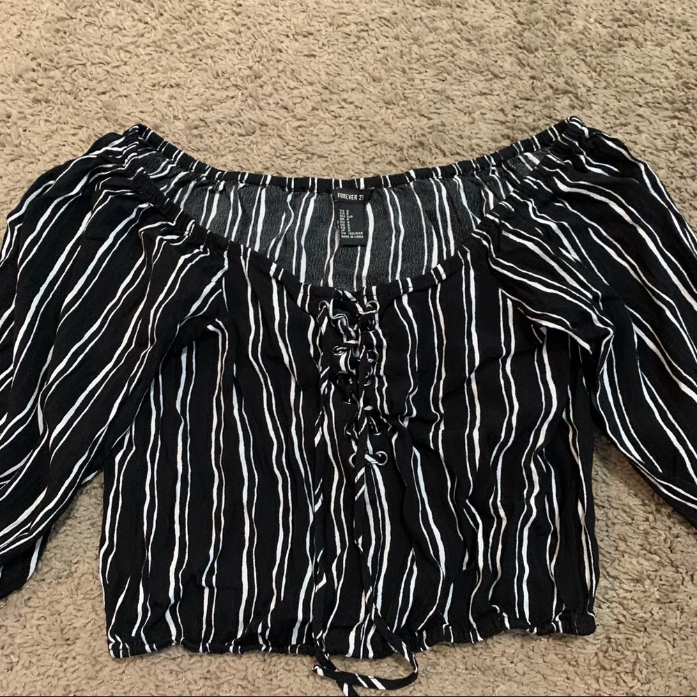 Forever 21 Crop Striped Off-Shoulder Top Small